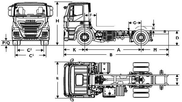 STRALIS HI-STREET Wymiary (mm) Rozstaw osi A 3800 4200 4500 4800 5100 5500 5700 6300 6700 Długość całkowita bez belki przeciwnajazdowej 3 B 7054 7684 7684 8674 8899 9124 9304 10474 11509 Rozstaw kół