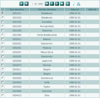 Informacje ogólne Zaznaczamy wybraną miejscowość przy pomocy radio - buttona i wybieramy przycisk podstawie wybranego kodu terytorialnego automatycznie uzupełni się Województwo/Powiat/Gmina.