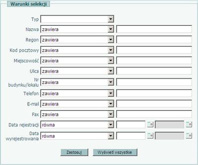 Informacje ogólne Zastosowanie selekcji na listach W każdym oknie typu "lista" możemy skorzystać z mechanizmu selekcji: Ikoną uruchamiamy okno selekcji, podajemy w nim informacje potrzebne do