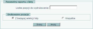 Informacje ogólne Wydruki Z każdego okna typu "lista" możemy wydrukować raport, zawierający dane znajdujące się na liście. W tym celu wybieramy widoczną w oknie ikonę Drukuj.