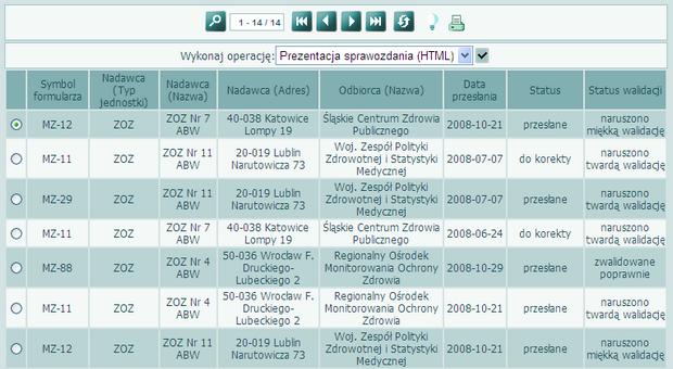 Wprowadzanie sprawozdań Prezentacja sprawozdania (HTML) UWAGA! W formacie HTML możemy przeglądać tylko sprawozdania uzupełnione.