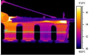 Termogramy oraz wykresy rozkładów temperatur przedstawiające bębny kosiarki: a i b termogram i wykres temperatur kosiarki przed uruchomieniem