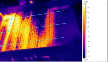 Termogramy oraz wykresy rozkładów temperatur przedstawiające proces