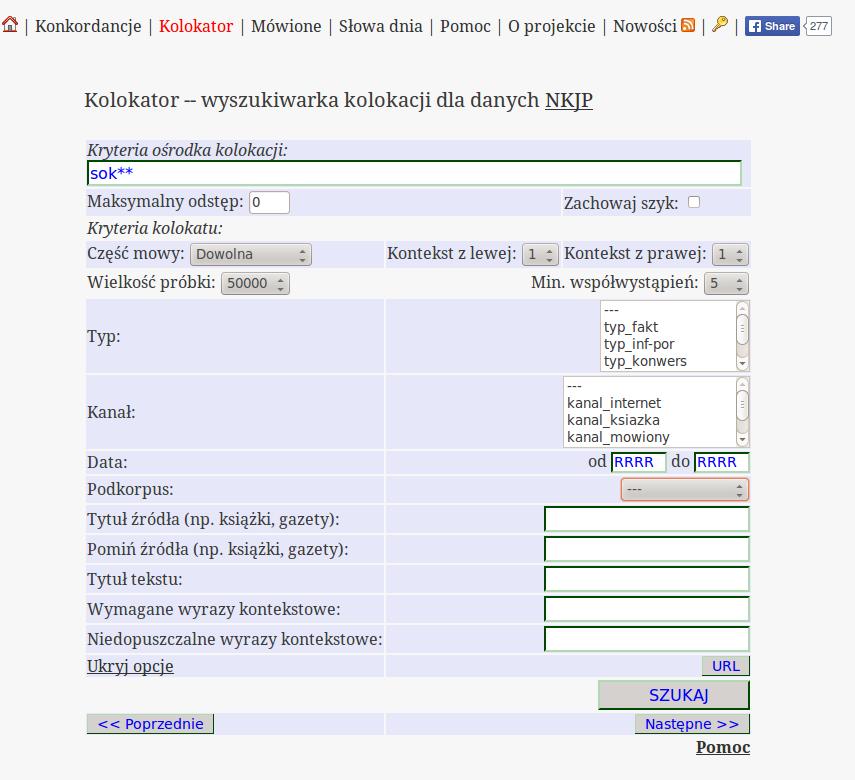 Wykorzystanie Pelcry 1 (czy XYZ jest kolokacją Pelcry?) 1. W przeglądarce internetowej wpisz http://www.nkjp.uni.lodz.pl/. 2. Wybierz Kolokator. 3.