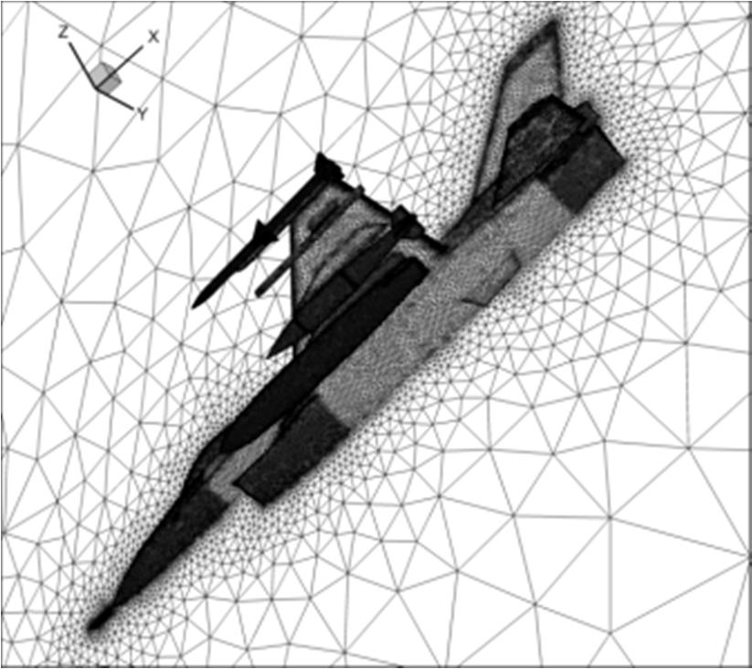 wariantu samolotu bez podwieszeń (CLEAN) ilość elementów siatki obliczeniowej wynosiła 1,45 mln, natomiast dla wariantu z