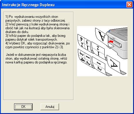 2 e Zdejmij wydrukowane strony parzyste z tacy odbiorczej, a następnie ponownie umieść pierwszą wydrukowaną stronę w szczelinie podajnika ręcznego,