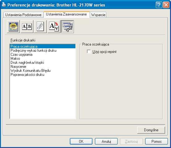 Sterownik i oprogramowanie Opcje urządzenia 3 3 W zakładce Funkcje drukarki można ustawić następujące opcje: Praca oczekująca Podręczny wykaz