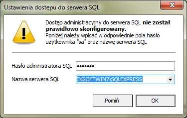 Pierwsze uruchomienie Ustawienie dostępu administracyjnego do serwera SQL Po zakończeniu instalacji, można uruchamiać program Serwis.