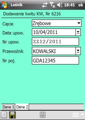 Nr upow. Przewoźnik Nr pojazdu Numer upoważnienia. Możliwość wpisana danych z ręki lub wybrania danych ze słownika Upoważnienia Przewoźnik wybierany ze słownika Przewoźnicy <Tab>.