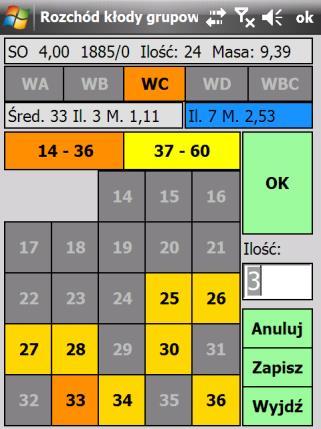 Korekta wprowadzonych ilości w poszczególnych klasach jakości/średnicach odbywa się po uruchomieniu funkcji korekta, za pomocą formularza