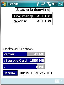 Ekran 5. Podmenu ustawień domyślnych W podmenu Dokumenty znajduje się pięć punktów; Ustawienia w ROD, Ustawienia w KZ, Ustawienia w KW/KP, Ustawienia w AS/SM, Ustawienia w DOR.