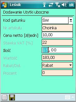 Ekran 56. Formatka do wprowadzania pozycji dotyczących użytków ubocznych na asygnacie 1.