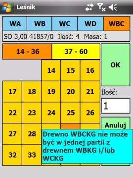 Wspólnymi atrybutami dla sztuk w partii kłód w grupach są również: wykonawca, kod uszkodzenia, korowane (T/N) i uwagi.