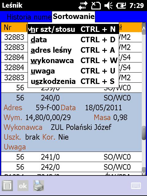 W historii numeracji drewna umożliwono filtrowanie po oddziale,