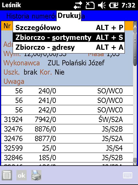 Tak jak w przypadku wydruków z magazynu drewna czy planów, jeśli zastosowaliśmy wcześniej filtrowanie, to w stopce wydruku pojawia się informacja, że jest to odfiltrowana lista wg następujących