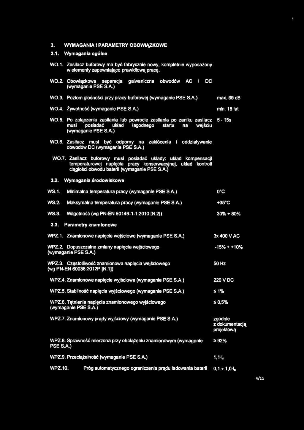 db min. 15 lat WO.5. Po załączeniu zasilania lub powrocie zasilania po zaniku zasilacz 5-15s musi posiadać układ łagodnego startu na wejściu (wymaganie PSE ) WO.6.