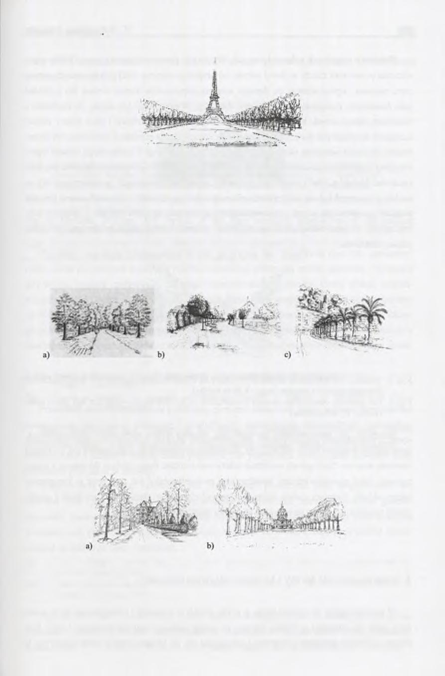 Zieleń w mieście.. 213 i Rys. 2. Paryż. Kompozycja zieleni eksponuje dominantę, drzewa jako elementy prowadzące i rama dla formy architektonicznej trawnik jako płaszczyzna prowadząca (autor: K.