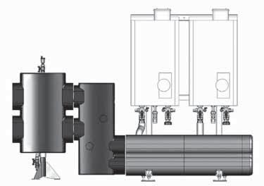 Kaskada do kotłów wiszących Kaskada do kotłów wiszących Armatura Produkt: Kompletny system składający się z: rozdzielacza dla jednego lub dwóch kotłów do montażu naściennego DN 65 mm DN 80 mm DN 100