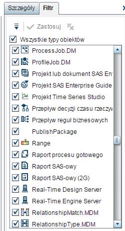 Dodatkowe funkcjonalności Filtrowanie typów obiektów