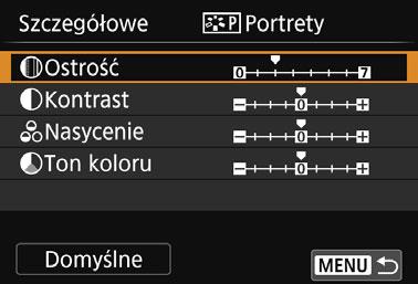 A Dostosowywanie stylu obrazówk Styl obrazów można dostosować przez modyfikację poszczególnych parametrów, takich jak [Ostrość] lub [Kontrast].