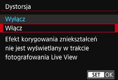 Wybierz pozycję [Włącz], a następnie naciśnij przycisk <0>. Zrób zdjęcie. Obraz zostanie zapisany z zastosowaniem korekcji aberracji chromatycznej.