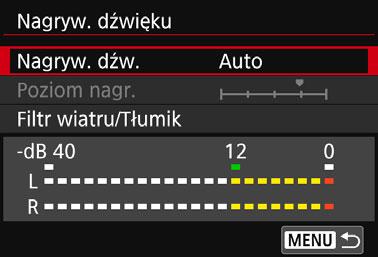 3 Ustawienia funkcji menu Nagrywanie dźwięku J Standardowo wbudowane mikrofony nagrywają dźwięk stereo. Jeśli do złącza wejścia mikrofonu zewnętrznego w aparacie (str.