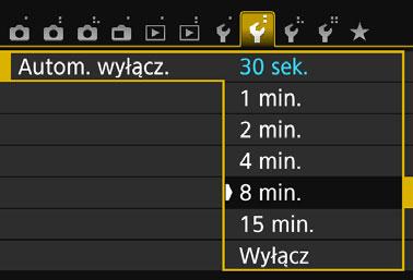 Przydatne funkcje 3 Ustawianie czasu kontrolnego wyświetlania obrazu Użytkownik może ustawić czas wyświetlania obrazu na monitorze LCD natychmiast po wykonaniu zdjęcia. Wybranie ustawienia [Wył.