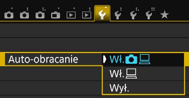 Przydatne funkcje 3 Automatyczne obracanie obrazów pionowych Opcja ta umożliwia automatyczne obracanie pionowych obrazów, aby były one wyświetlane na monitorze LCD aparatu i na ekranie komputera w