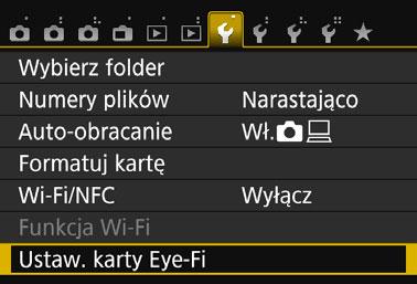 H Korzystanie z kart Eye-Fi Po zainstalowaniu dostępnej w sprzedaży karty Eye-Fi można automatycznie przesyłać wykonane zdjęcia do komputera lub do serwisu internetowego za pośrednictwem