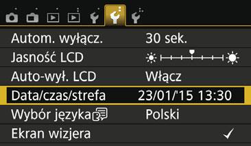 3 Ustawianie daty, czasu i strefy Po pierwszym włączeniu zasilania lub po wyzerowaniu daty/czasu/strefy zostanie wyświetlony ekran ustawień daty/czasu/strefy.