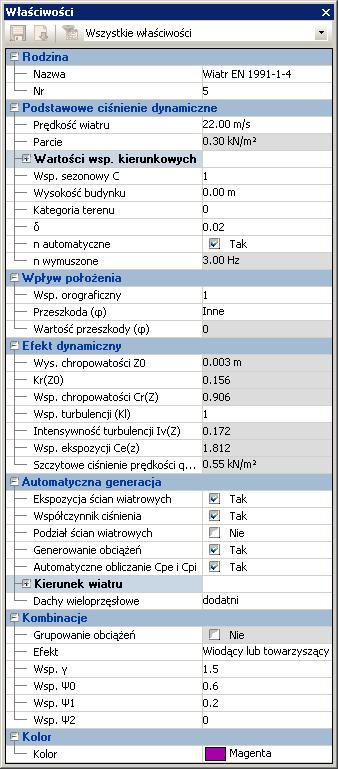 Właściwości rodziny przypadków Parametry każdej rodziny przypadków mogą być zdefiniowane w oknie Właściwości.