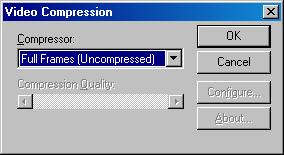 Aby zatrzymać: naciśnij Esc; Kliknij aby utworzyć plik AVI; po kilku sekundach, wyświetlone zostanie okno "Kompresja wideo": z dostępnej listy można wybrać i skonfigurować rodzaj kompresji wideo dla