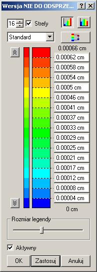 Aby skonfigurować kolory stosowane do wyświetlania wyników, wywołaj okno "Tabela kolorów", klikając na przycisk z paska narzędzi Analiza-wyniki MES: Można wybrać liczbę kolorów stosowanych do