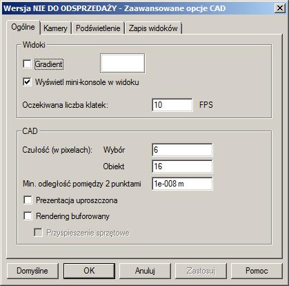 Zaawansowane opcje CAD Dostęp do poleceń Menu: Widok > Ustawienia wyświetlania aby otworzyć okno "Ustawienia wyświetlania" a następnie kliknij "Opcje zaawansowane"; Naciśnij <Alt + C>.
