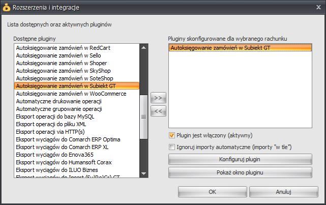Konfiguracja pluginu Uwaga: Do dalszej konfiguracji pluginu należy przystąpić dopiero po pobraniu archiwalnych operacji bankowych z właściwego rachunku bankowego oraz wykonania kopii zapasowej bazy