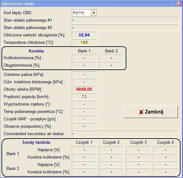 odczyty OBD Odczyty OBD ukazują dużo więcej parametrów, obrazując także