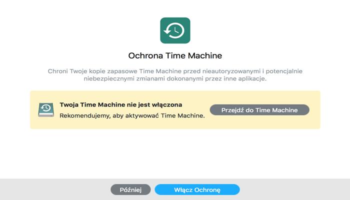 Kreator Ochrony Time Machine Musisz skonfigurować aplikację systemu tworzenia kopii zapasowych Time Machine przed włączeniem ochrony Bitdefender.