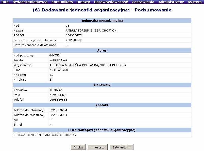 Jeśli dane są prawidłowe, zatwierdzamy je przyciskiem następnie Jeśli konieczna jest korekta, używamy przycisku Pobranie danych z RZOZ Oferenci