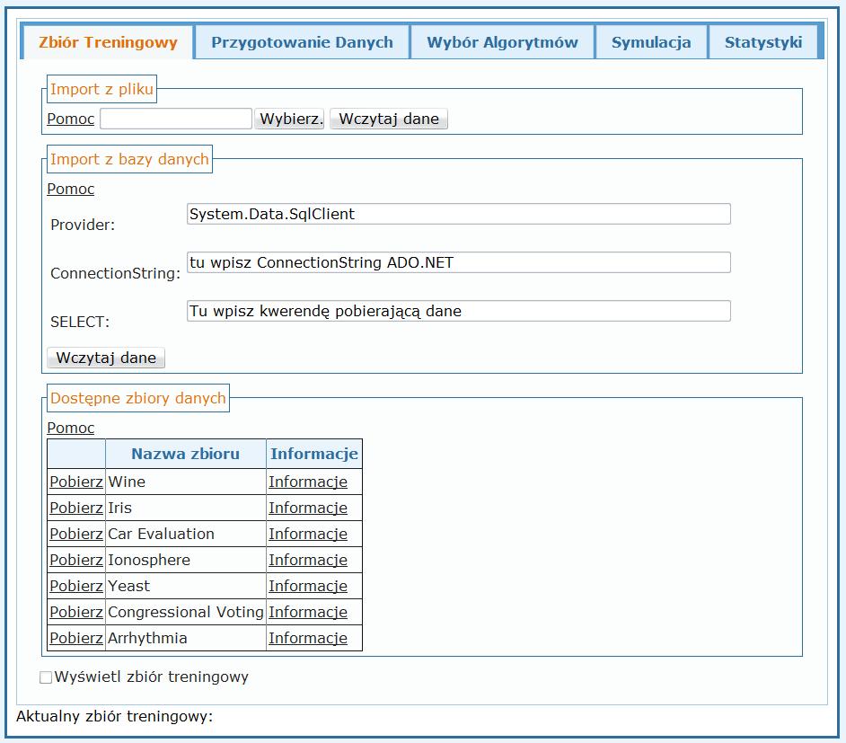5.5. Prezentacja aplikacji 64 Rysunek 5.1: Aplikacja - wybór treningowego zbioru danych 5.5.3.