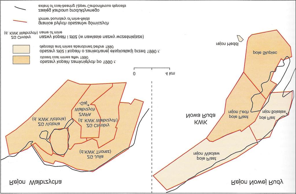Rys. 1. Rozmieszczenie z³ó w Dolnoœl¹skim Zag³êbiu Wêglowym (wg Ihnatowicz, Jureczka 2008) Fig. 1. Location of the coal deposits in the Lower Silesian Coal Basin (after Ihnatowicz, Jureczka 2008) TABELA 1.
