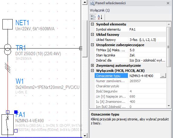 10. Baza danych elementów Baza danych standardowych komponentów (generatorów, transformatorów, wyłączników, bezpieczników, rozłączników, przewodów, silników itd.) jest zawarta w programie.