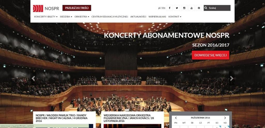 Strona Internetowa Narodowej Orkiestry Symfonicznej Polskiego Radia. Źródło: http://www.nospr.org.pl/pl/ [dostęp: 20.10.