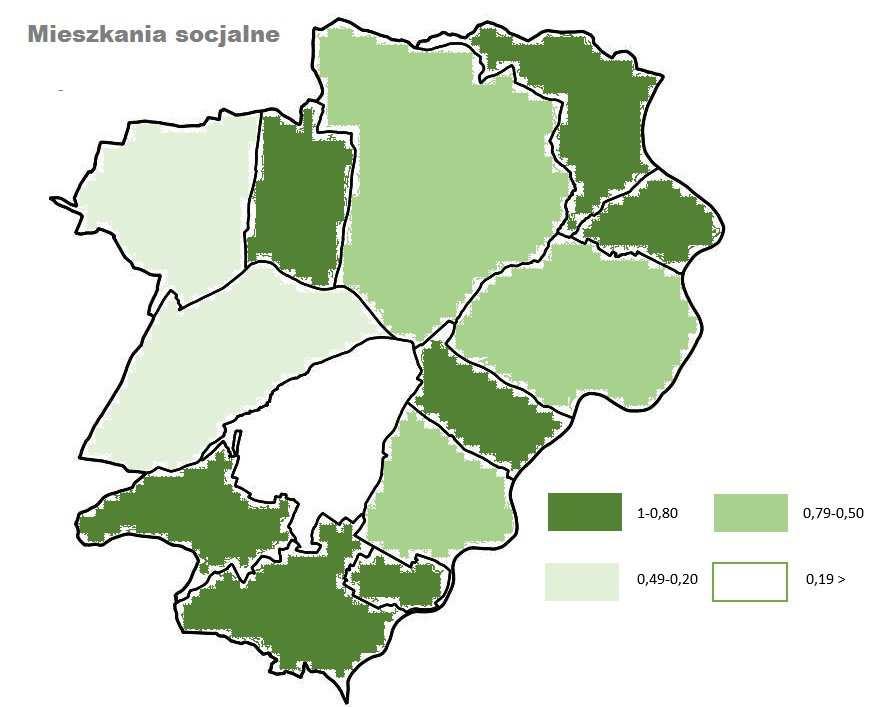 Przyjętym na potrzeby niniejszej analizy wskaźnikiem opisującym możliwości sołectw w tym zakresie jest liczba mieszkań komunalnych na 100 mieszkańców.