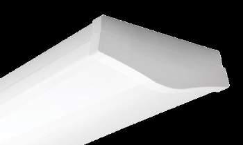 oprawa natynkowa z kloszem pryzmatycznym o łagodnie wyprofilowanym kształcie na świetlówki liniowe T8 i T5 surface mounted luminaire with a prismatic diffuser, shape softly profiled; luminaire