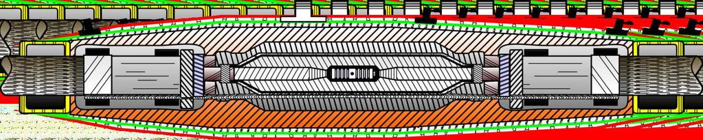 Sprężyny mocujące żyłę powrotną z pancerzami Połączenie żyły za pomocą złączki prasowanej lub śrubowej, Odtworzenie izolacji za pomocą izolacyjnego marszczonego papieru impregnowanego.