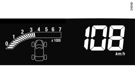 TABLICA WSKAŹNIKÓW: wyświetlacze i wskaźniki 1 2 Obrotomierz 1 (podziałka 1 000) Prędkościomierz 2 W kilometrach na godzinę.