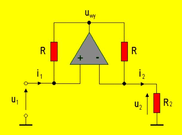 Konwerter o ujemnej impedancji Jeżeli oznaczyć: u () s u () s Z( s) =, Z( s) = i () s i () s to dzięki wzmacniaczowi: Z( s) =Z( s) Po umieszczeniu we wrotach zwyklego rezystora: u = i wrota są