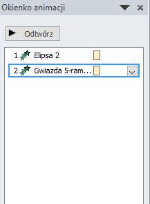 Jeżeli teraz zaznaczymy gwiazdę i dla niej ustalimy efekt wejścia - Przylot, to przy gwieździe pojawi się cyfra 2, co oznacza, że