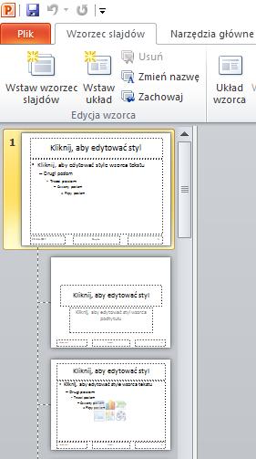 Na karcie Widok okna programu PowerPoint w grupie Widoki wzorców klikamy polecenie Wzorzec slajdów Rysunek 1.