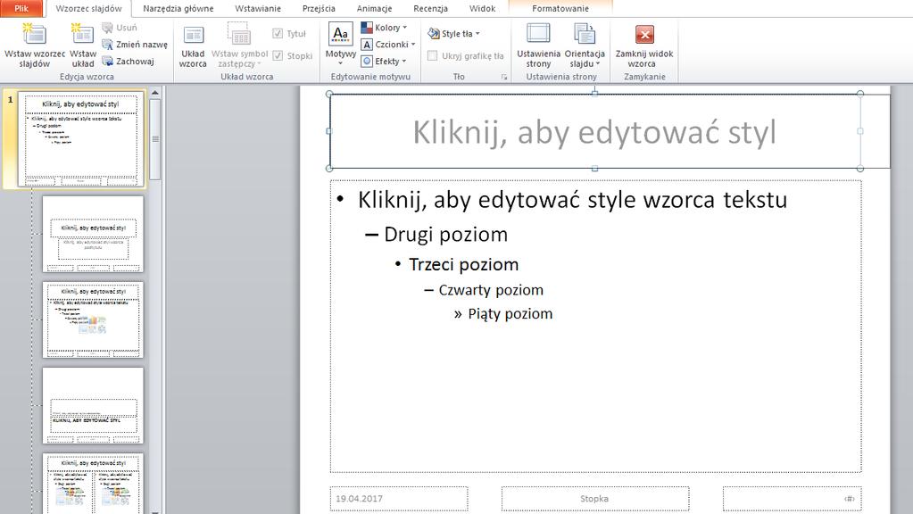 [2/23] PowerPoint Jeżeli zmodyfikujemy formaty slajdu głównego we wzorcu, to te formaty dotyczą wszystkich slajdów pozostałych.